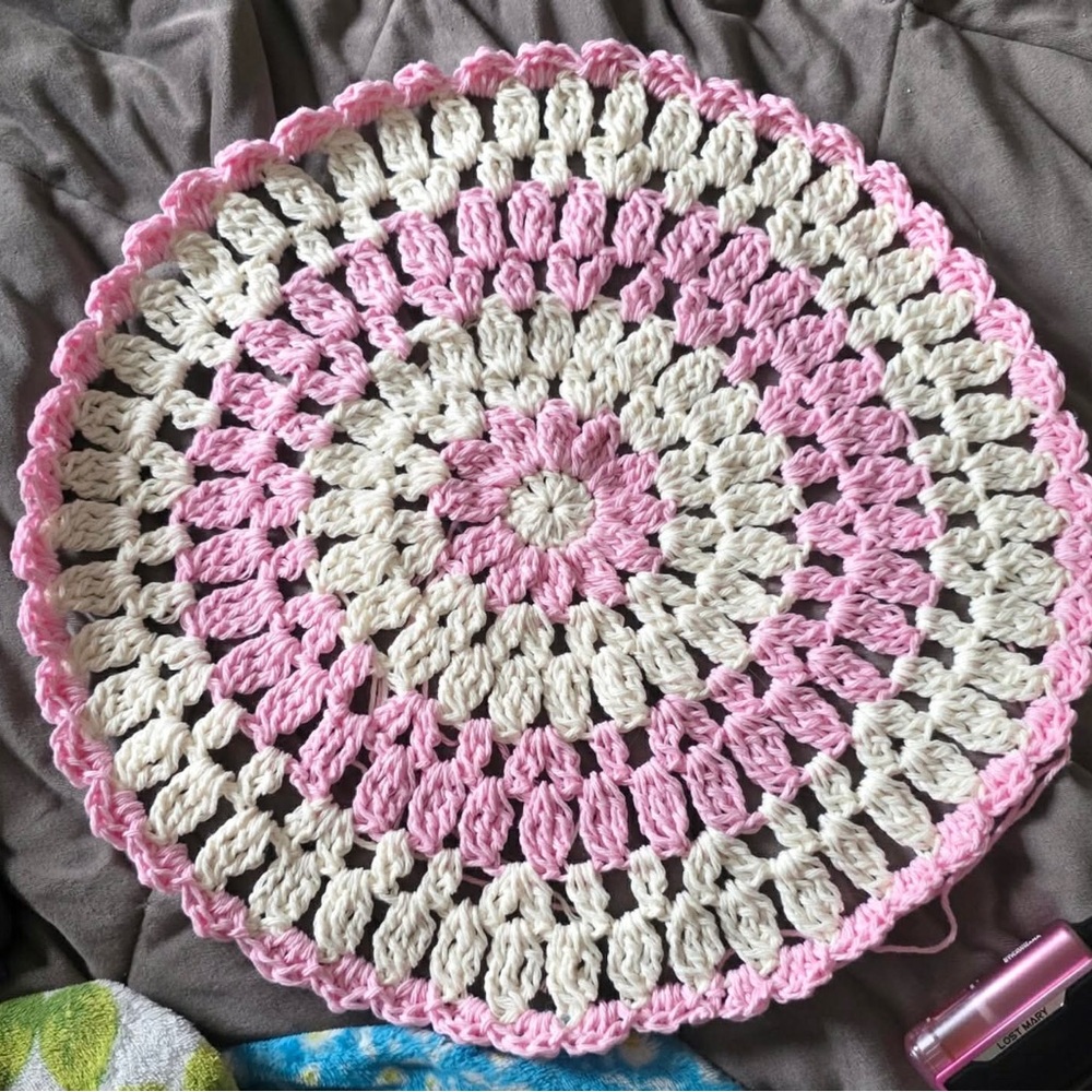 Handmade Crochet Round Doily in Brown and Cream - Picture 2 of 2